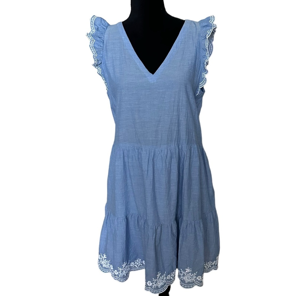 LOFT Light Blue Tiered Sleeveless/Flutter Sleeve Summer Swing Dress Size Medium